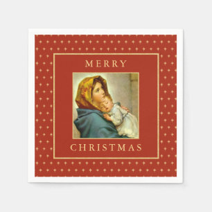 Madonna & Child Traditional Religious Christmas Napkin