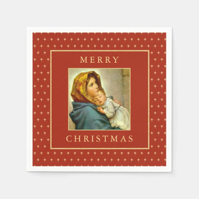 Madonna & Child Traditional Religious Christmas Napkin (Front)