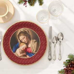 Madonna & Child Traditional Religious Christmas Paper Plate