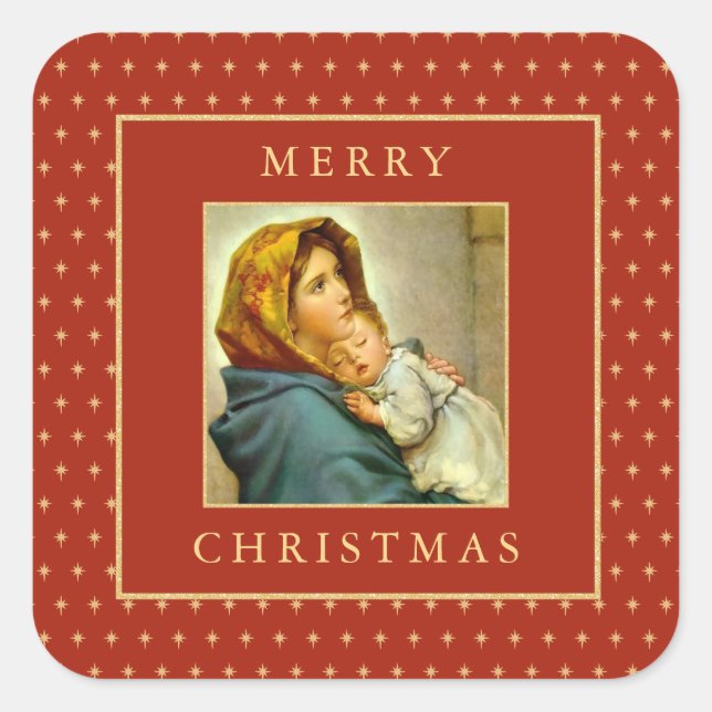 Madonna & Child Traditional Religious Christmas Square Sticker (Front)