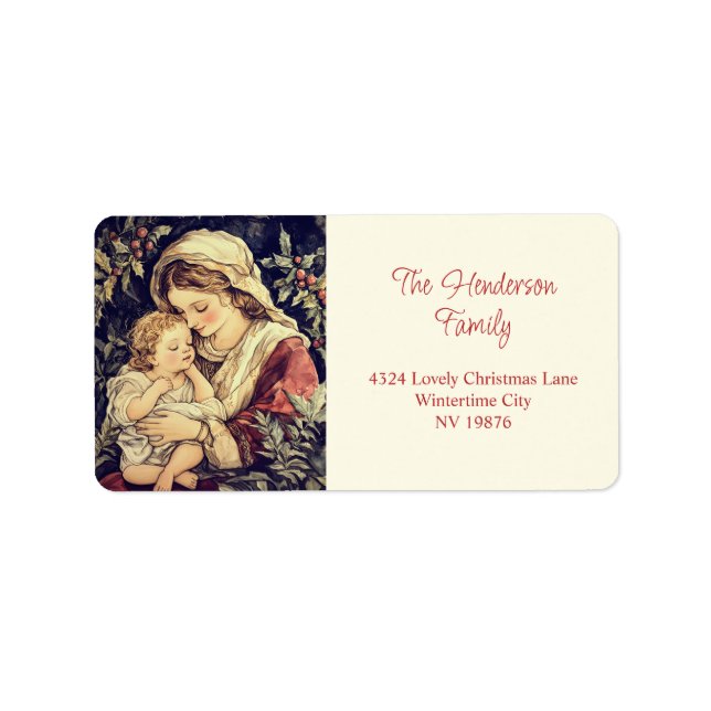 Madonna Child Vintage Christmas Label (Front)