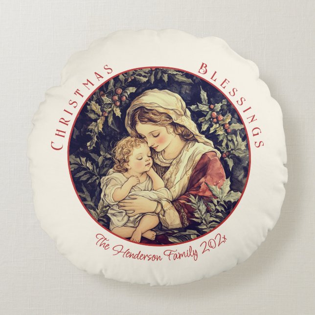 Madonna Child Vintage Christmas  Round Cushion (Front)
