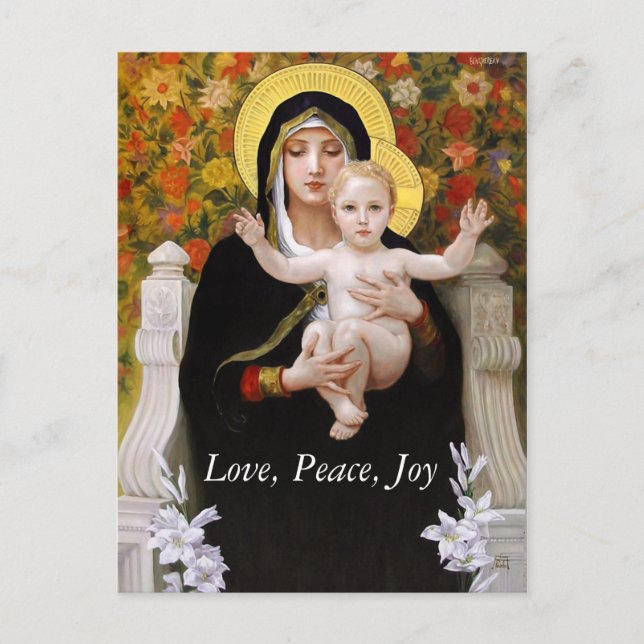Madonna + child, white lillies christmas postcards (Front)