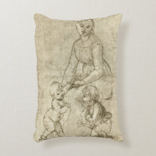 Madonna, Christ and Saint John Baptist by Rapahel Decorative Cushion