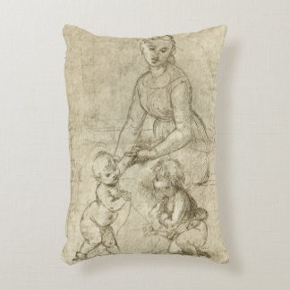 Madonna, Christ and Saint John Baptist by Rapahel Decorative Cushion