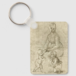 Madonna, Christ and Saint John Baptist by Rapahel Key Ring