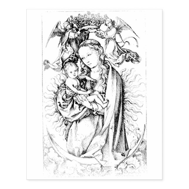 Madonna crowned by two Angels Rubber Stamp (Imprint)