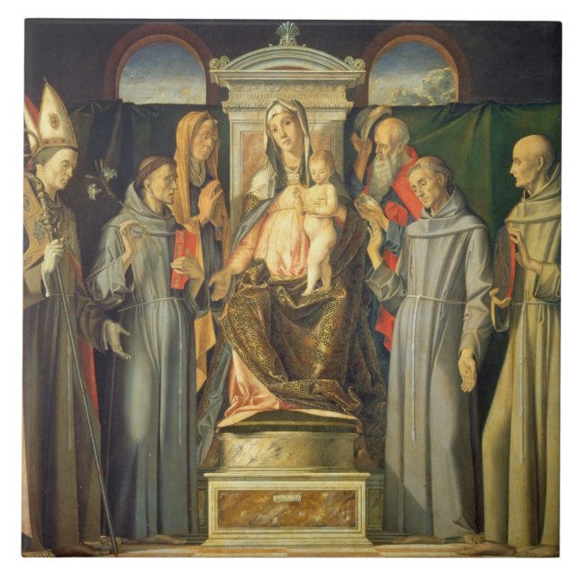Madonna Enthroned, 1480 (oil on panel) Tile (Front)