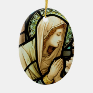 Madonna in Prayer Stained Glass Ceramic Tree Decoration