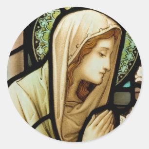 Madonna in Prayer Stained Glass Classic Round Sticker