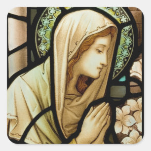 Madonna in Prayer Stained Glass Square Sticker