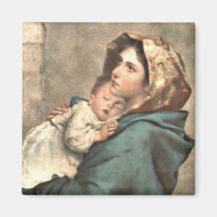 Madonna in Scarf Holds Baby Jesus Magnet