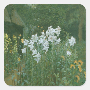 Madonna Lilies in a Garden Square Sticker
