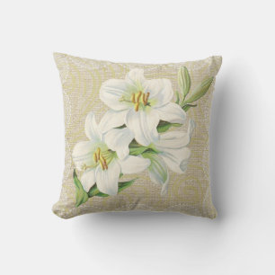 Madonna lily & lace floral vintage pillow
