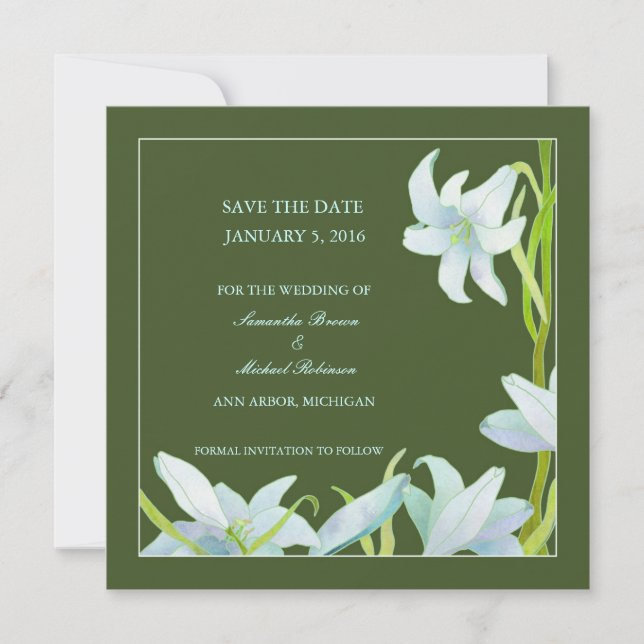 Madonna Lily Save the Date Wedding Invitations (Front)