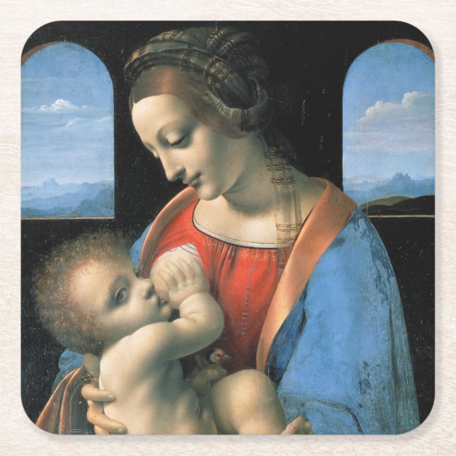 Madonna Litta, Leonardo da Vinci, 1490-1491 Square Paper Coaster (Front)