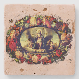 Madonna – Maria – Blumenkranz – Vintage Stone Coaster