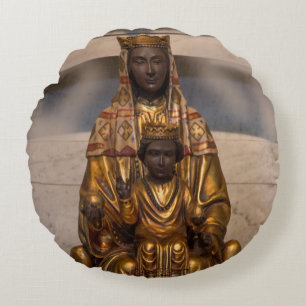 Madonna of Montserrat Black Madonna Spain Round Cushion