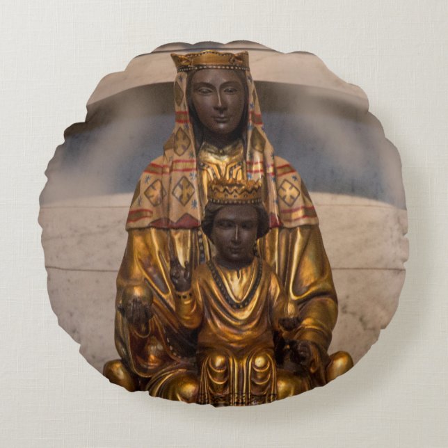 Madonna of Montserrat Black Madonna Spain Round Cushion (Front)