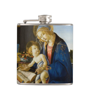 Madonna of the Book by Botticelli Hip Flask
