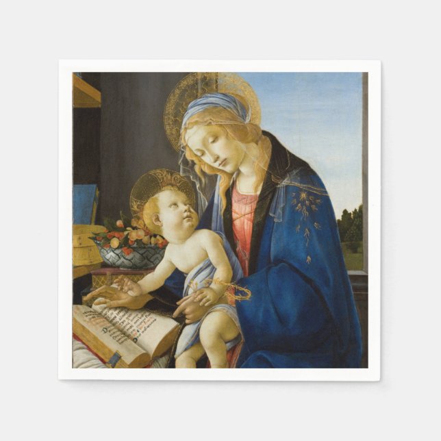 Madonna of the Book by Botticelli Napkin (Front)