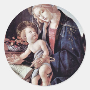 Madonna Of The Book, By Botticelli Sandro Classic Round Sticker