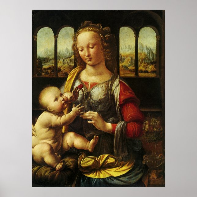 Madonna of the Carnation by Leonardo da Vinci Poster (Front)