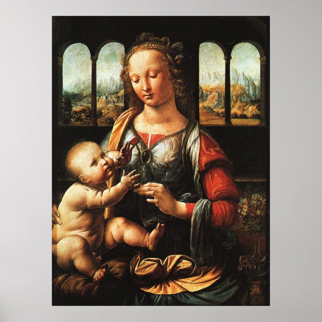 madonna of the carnation, Leonardo da Vinci Poster (Front)