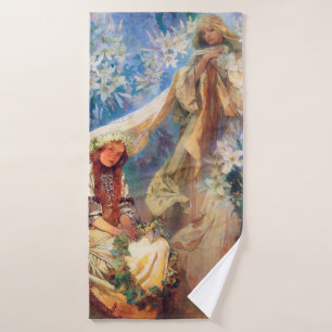 Madonna of the Lily, Mucha Bath Towel