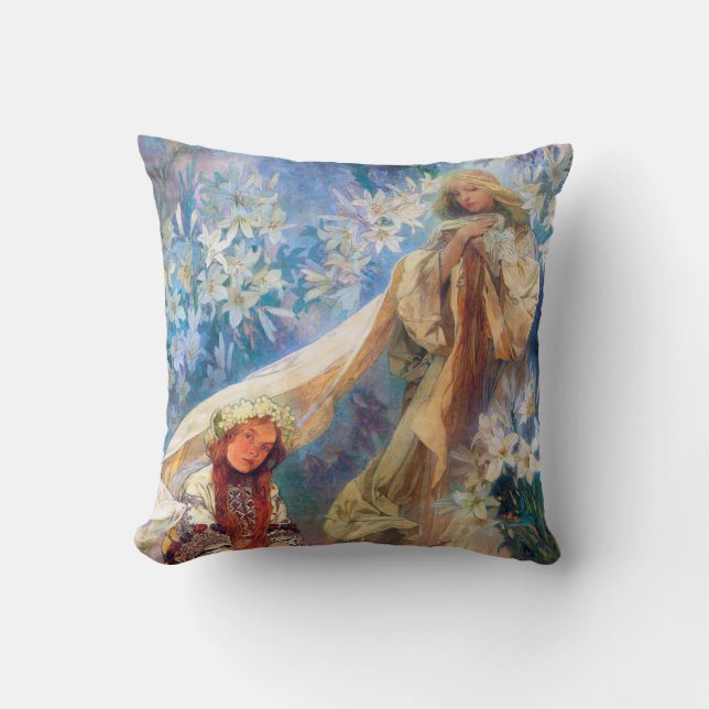 Madonna of the Lily, Mucha Cushion (Front)