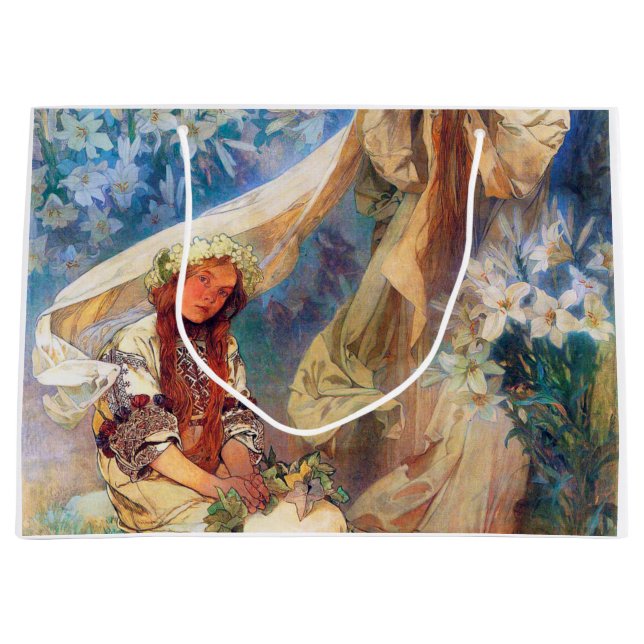 Madonna of the Lily, Mucha Large Gift Bag (Front)