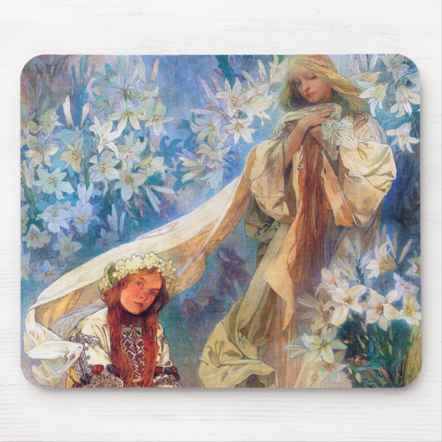 Madonna of the Lily, Mucha Mouse Mat (Front)