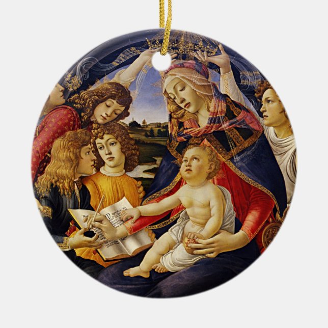 Madonna of the Magnificat by Botticelli Ceramic Tree Decoration (Front)