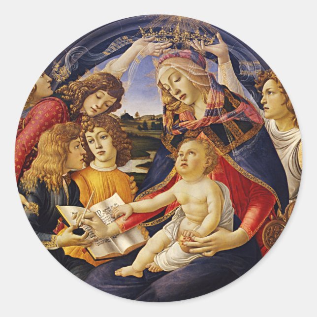 Madonna of the Magnificat by Sandro Botticelli Classic Round Sticker (Front)