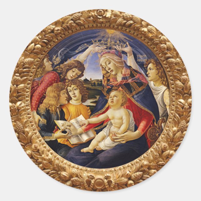 Madonna of the Magnificat by Sandro Botticelli Classic Round Sticker (Front)