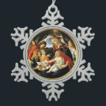 Madonna of the Magnificat Snowflake Pewter Christmas Ornament<br><div class="desc">Madonna del Magnificat is a painting by the Italian Renaissance master Sandro Botticelli, 1487 FLorence Italy .tempera on panel.This work portrays the Virgin Mary crowned by two angels. The Child Jesus is keeping in a hand the pomegranate,  symbol of the Resurrection.</div>