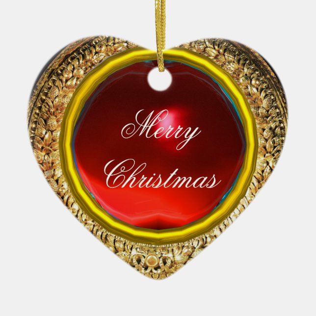 Madonna of the Pomegranate / Ruby Gemstone Heart Ceramic Tree Decoration (Front)