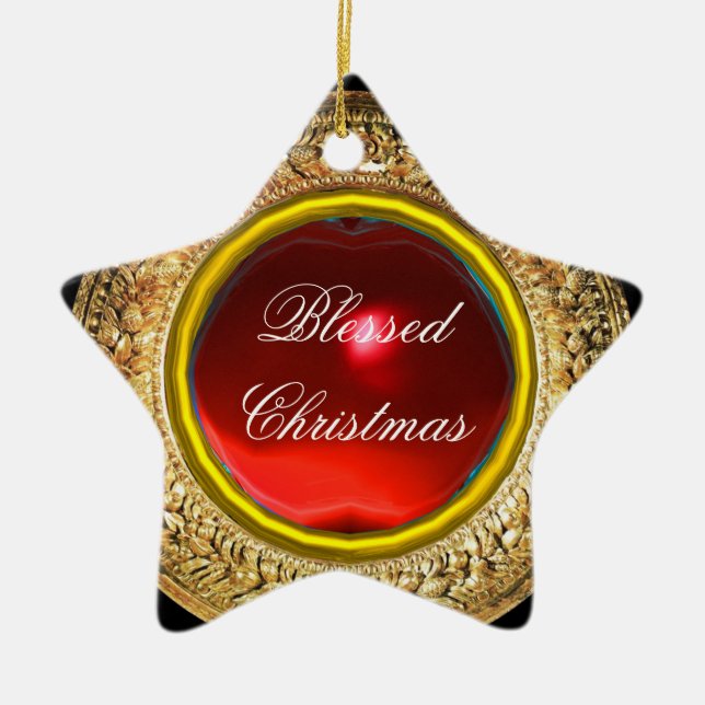 Madonna of the Pomegranate / Ruby Gemstone Star Ceramic Tree Decoration (Front)