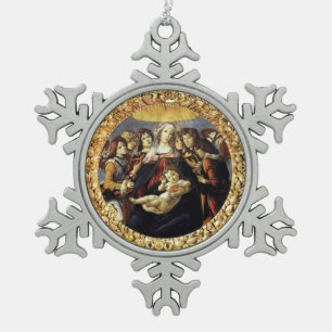Madonna of the Pomegranate Snowflake Pewter Christmas Ornament