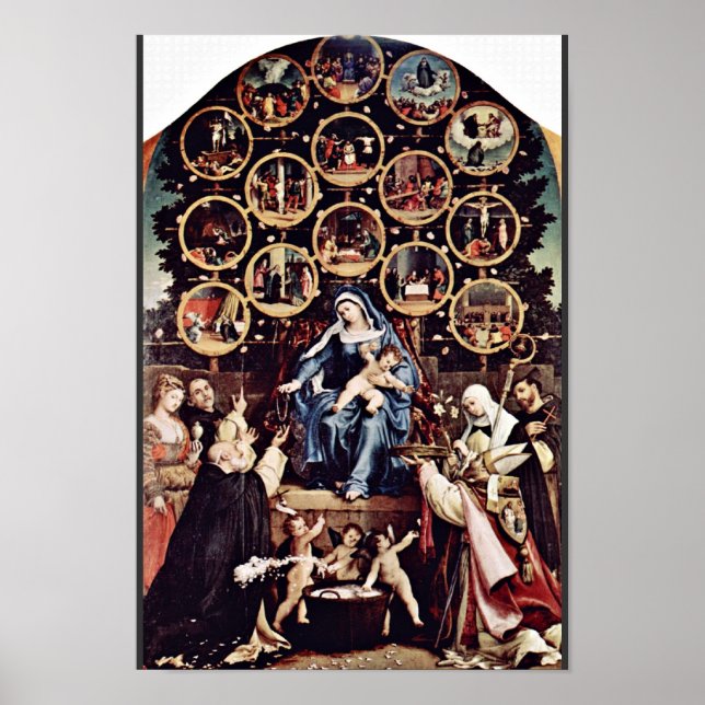 Madonna Of The Rosary By Lotto Lorenzo (Best Quali Poster (Front)