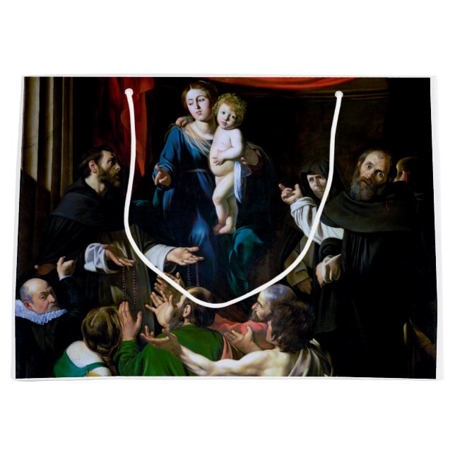Madonna of the Rosary, Caravaggio Large Gift Bag (Front)