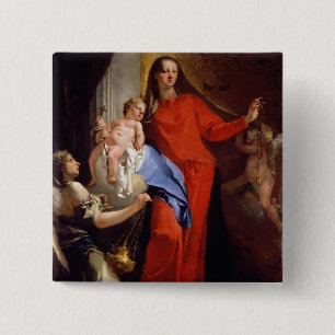 Madonna of the Rosary (oil on canvas) 15 Cm Square Badge