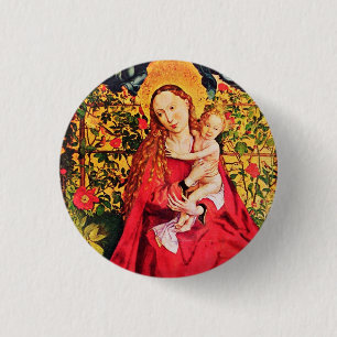 MADONNA OF THE ROSE BOWER 3 CM ROUND BADGE