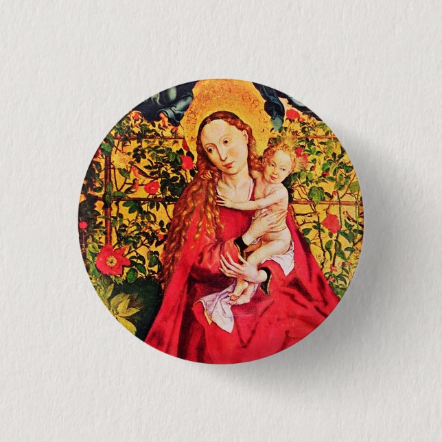 MADONNA OF THE ROSE BOWER 3 CM ROUND BADGE (Front)
