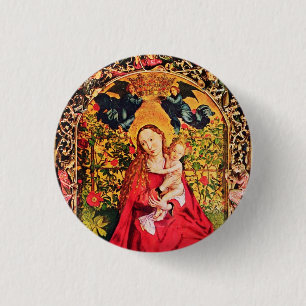 MADONNA OF THE ROSE BOWER 3 CM ROUND BADGE