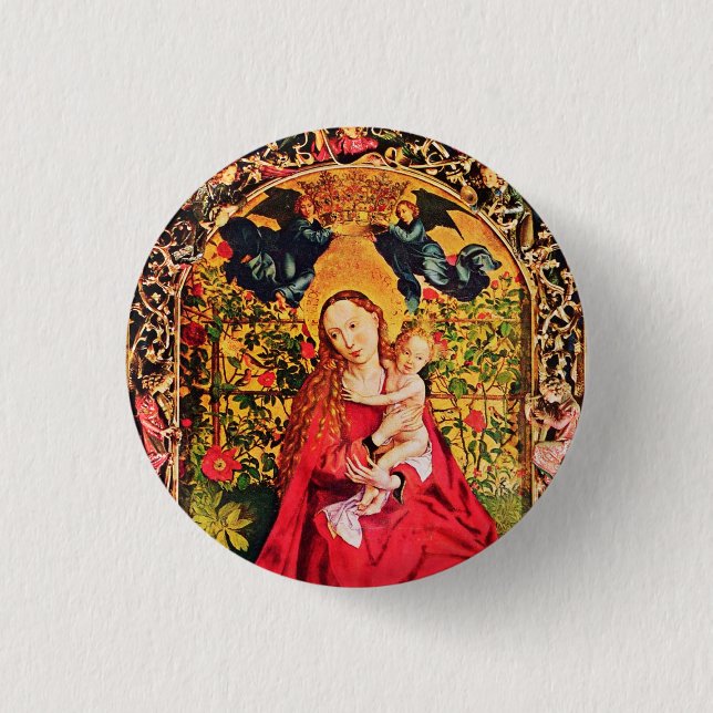 MADONNA OF THE ROSE BOWER 3 CM ROUND BADGE (Front)
