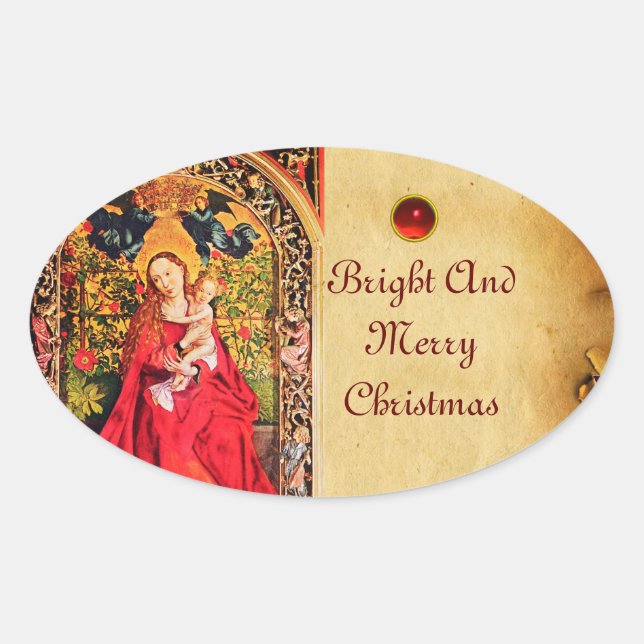 MADONNA OF THE ROSE BOWER PARCHMENT OVAL STICKER (Front)
