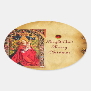 MADONNA OF THE ROSE BOWER PARCHMENT OVAL STICKER