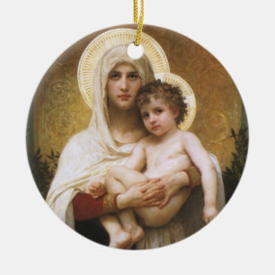 Madonna of the Roses by Bouguereau Ceramic Tree Decoration