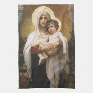 Madonna of the Roses by Bouguereau Tea Towel